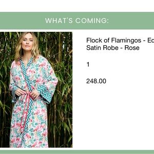 Printfresh Flamingo-Print Satin Robe in Rose with Teal Trim